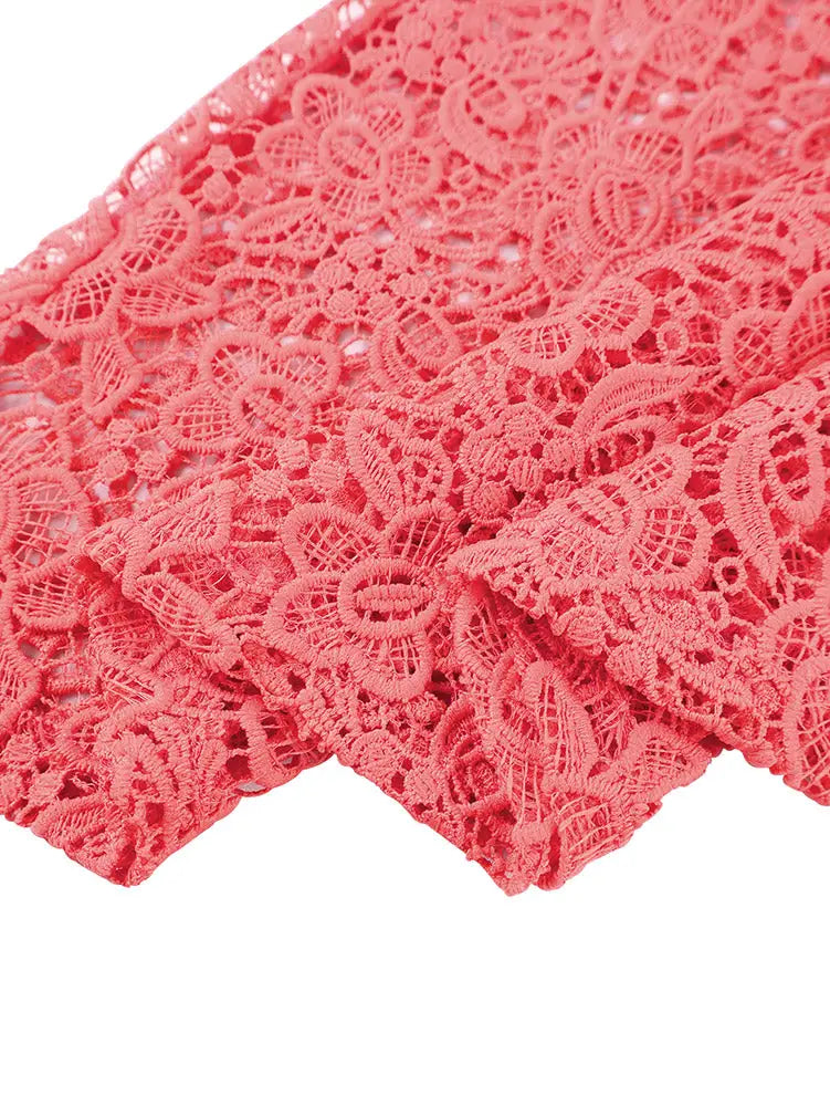 AOMEIDRESS Lace A Line Dress Bow Neck Short Sleeve Criss Cross Waist