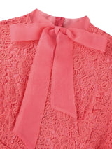 AOMEIDRESS Lace A Line Dress Bow Neck Short Sleeve Criss Cross Waist