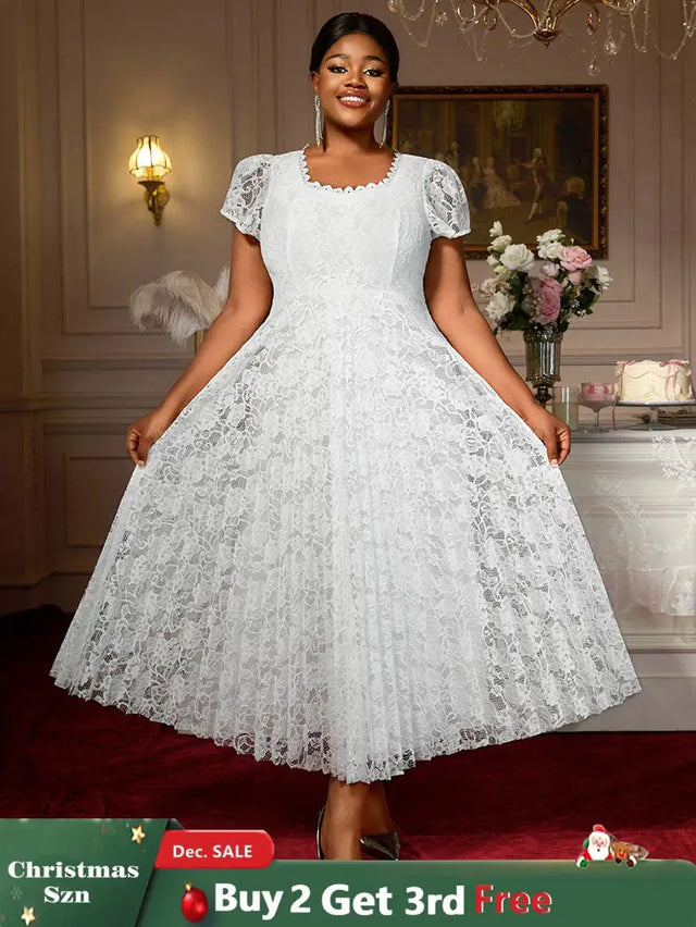 AOMEIDRESS Lace A Line Pleated Dresses 2025 Woman Party Graduation White / S