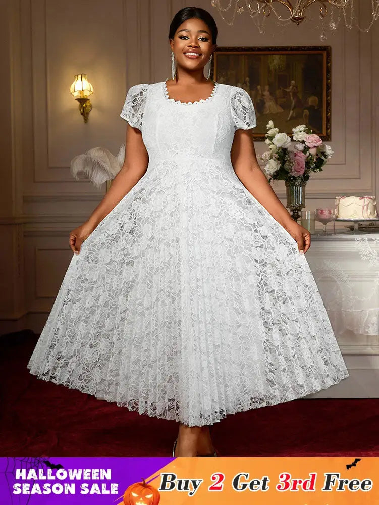 AOMEIDRESS Lace A Line Pleated Dresses 2025 Woman Party Graduation White / S