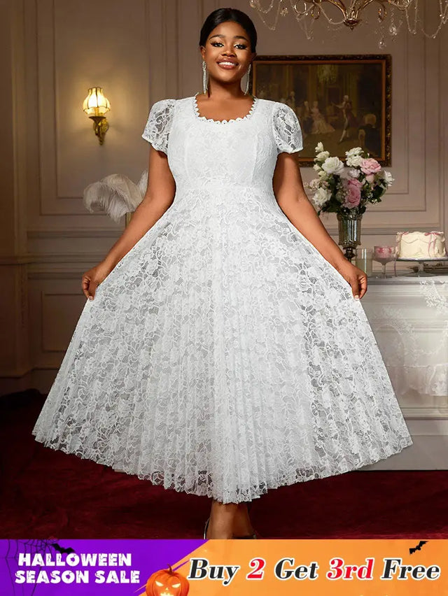 AOMEIDRESS Lace A Line Pleated Dresses 2025 Woman Party Graduation White / S