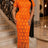 AOMEIDRESS Lace Bodycon Midi Dresses O Neck Short Sleeve Tassel Hem - Orange / S