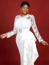 AOMEIDRESS Lace Dress Long Sleeve Beaded Bodycon Elegant White Bridal Shower Dresses