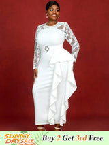 AOMEIDRESS Lace Dress Long Sleeve Beaded Bodycon Elegant White Bridal Shower Dresses White / S