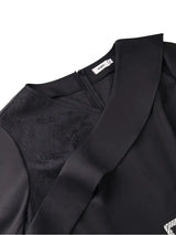 AOMEIDRESS Lace Dress Notched 3/4 Sleeve Rhinestone Waist Pleated