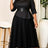 AOMEIDRESS Lace Dress Notched 3/4 Sleeve Rhinestone Waist Pleated - Black / L