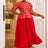 AOMEIDRESS Lace Floral Pleated Maxi Dress O Neck Patchwork High Waist Red / S