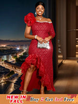 AOMEIDress Lace Formal Wedding Guest Dress One Shoulder Wine / S