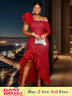 AOMEIDress Lace Formal Wedding Guest Dress One Shoulder Wine / S