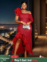 AOMEIDress Lace Formal Wedding Guest Dress One Shoulder Wine / S