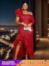 AOMEIDress Lace Formal Wedding Guest Dress One Shoulder Wine / S
