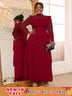 AOMEIDRESS Lace Long Dress Mock Neck See Through Sleeve Layerd A Line Wine / S