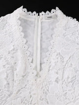 AOMEIDRESS Lace Midi A-line Dress V Neck Short Sleeve Wedding Party