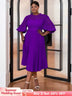 AOMEIDRESS Lace Patchwork Lantern Sleeves Hollow Out Pleated Dress Purple / S