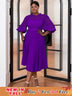 AOMEIDRESS Lace Patchwork Lantern Sleeves Hollow Out Pleated Dress Purple / S