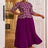 AOMEIDRESS Lace Pleated Dress O Neck Half Sleeve Floral Patchwork Purple / S