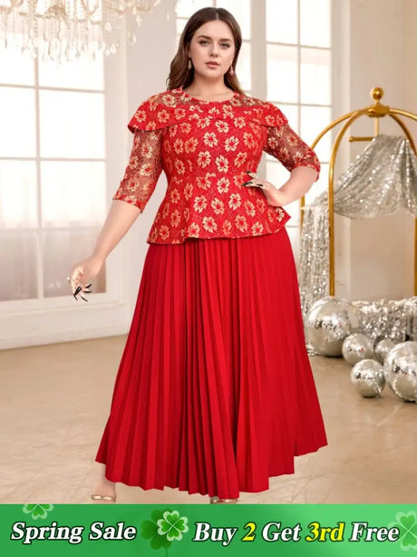 red lace patchwork dresses for women