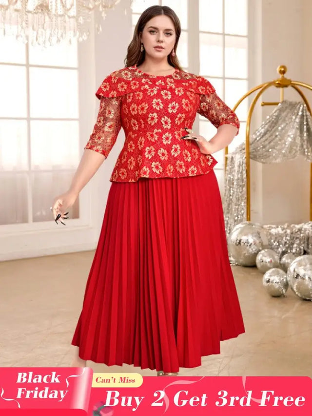 red lace patchwork dresses for women