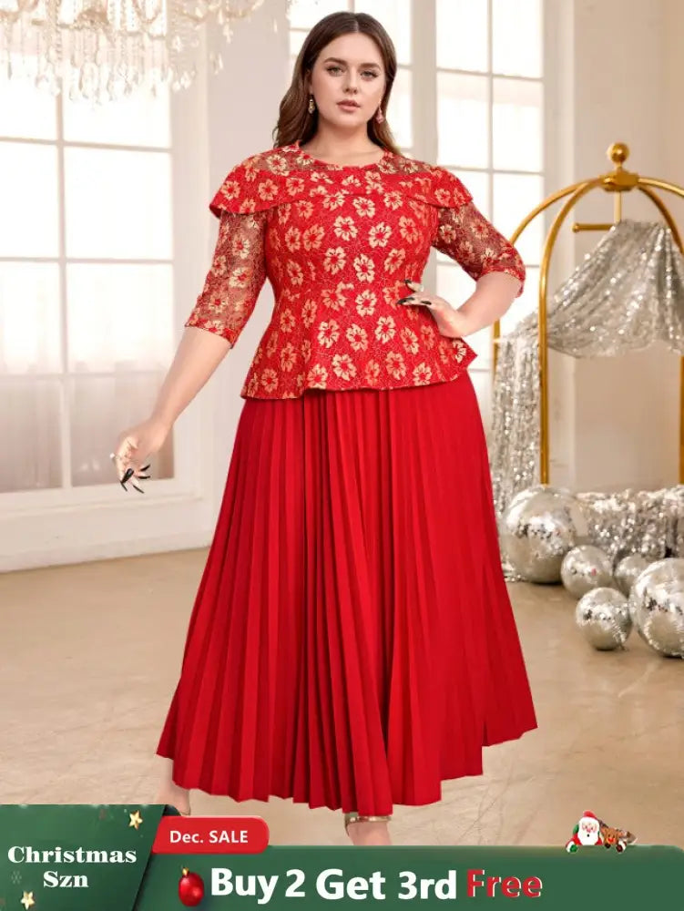 red lace patchwork dresses for women