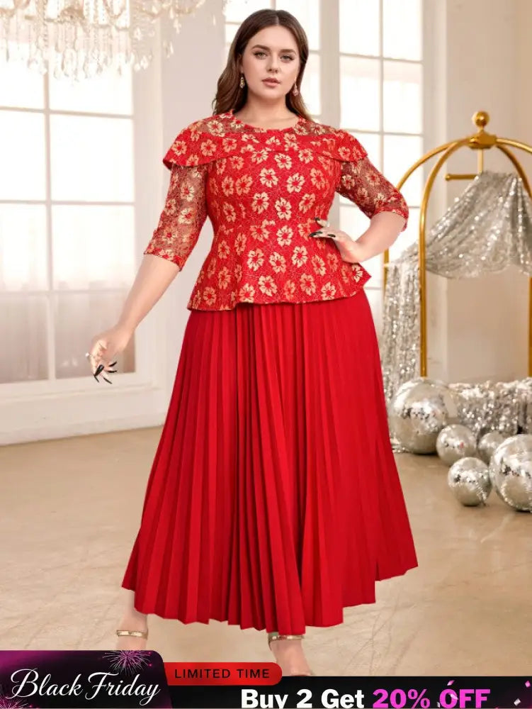 red lace patchwork dresses for women