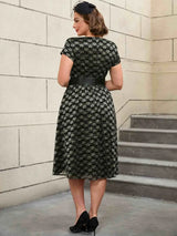 AOMEIDRESS Black A Line Dress Lace Short Sleeve 1950s Elegant Style

