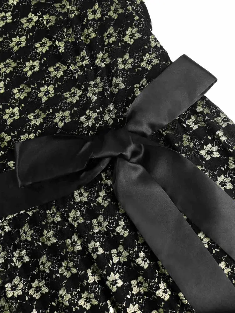 AOMEIDRESS Vintage Inspired Black A Line Lace Dress Short Sleeve 50s Style

