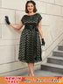 AOMEIDRESS Lace Short Sleeve A Line Dress Black 1950s Style

