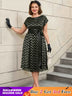 AOMEIDRESS Lace Short Sleeve A Line Dress Black 1950s Style
