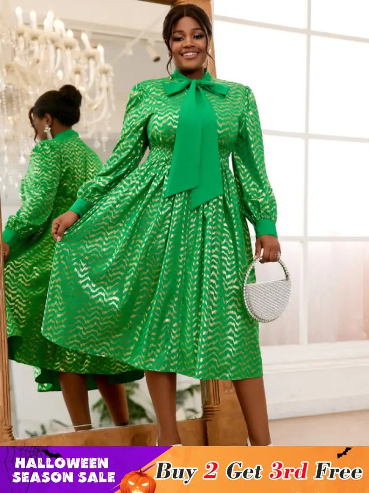 long lantern sleeve  dress for women