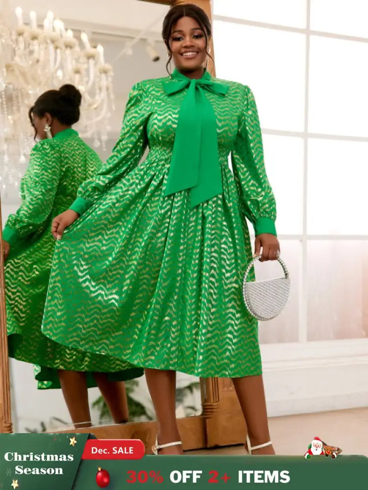 long lantern sleeve  dress for women