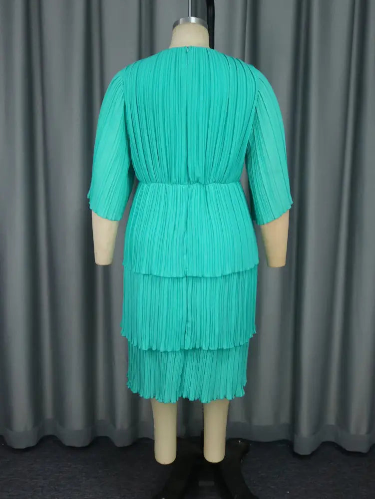 AOMEIDRESS Lake Green A Line Cake Dress Pearl Chiffon V Neck Pleated