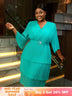 AOMEIDRESS Lake Green A Line Cake Dress Pearl Chiffon V Neck Pleated Green / S