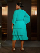AOMEIDRESS Lake Green A Line Cake Dress Pearl Chiffon V Neck Pleated