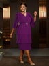 AOMEIDRESS Lake Green Dresses for Wedding A Line Mid Calf V Neck Pleated Purple / 0XL