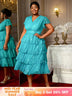 AOMEIDRESS LakeBlue Shiny Sequins A Line Cake Dress V Neck High Waist LakeBlue / S