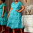 AOMEIDRESS LakeBlue Shiny Sequins A Line Cake Dress V Neck High Waist LakeBlue / S
