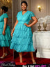 AOMEIDRESS LakeBlue Shiny Sequins A Line Cake Dress V Neck High Waist LakeBlue / S