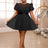 AOMEIDRESS Lavender Mini Dresses Gauze O Neck A Line Short Puff Sleeve Black / 0XL