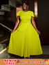 AOMEIDRESS Light Green A Line Dress O Neck Cape Sleeve Classy Pleated Green / S