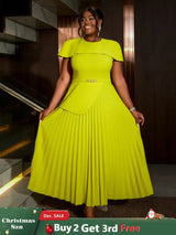 AOMEIDRESS Light Green A Line Dress O Neck Cape Sleeve Classy Pleated Green / S