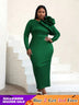 AOMEIDRESS Long Sleeve Ruffle Shiny Bodycon Dress Maxi Green / S