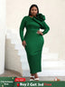 AOMEIDRESS Long Sleeve Ruffle Shiny Bodycon Dress Maxi Green / S