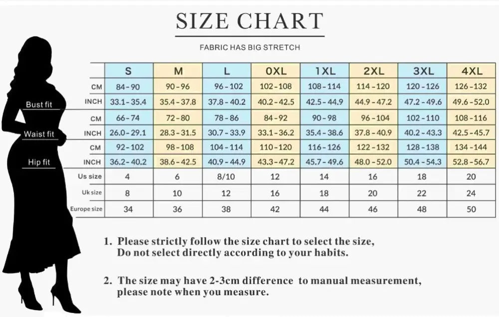 Size Chart for AOMEI Women sequin bodycon dress