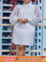 AOMEIDRESS Loose Dresses Turn Down Collar with Beading Elegant Ladies