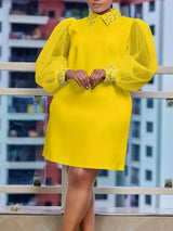 AOMEIDRESS Loose Dresses Turn Down Collar with Beading Elegant Ladies