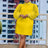 AOMEIDRESS Loose Dresses Turn Down Collar with Beading Elegant Ladies Yellow / S