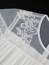 AOMEIDRESS Loose Pleated Chiffon Dress O Neck Lace Up Casual Clothing