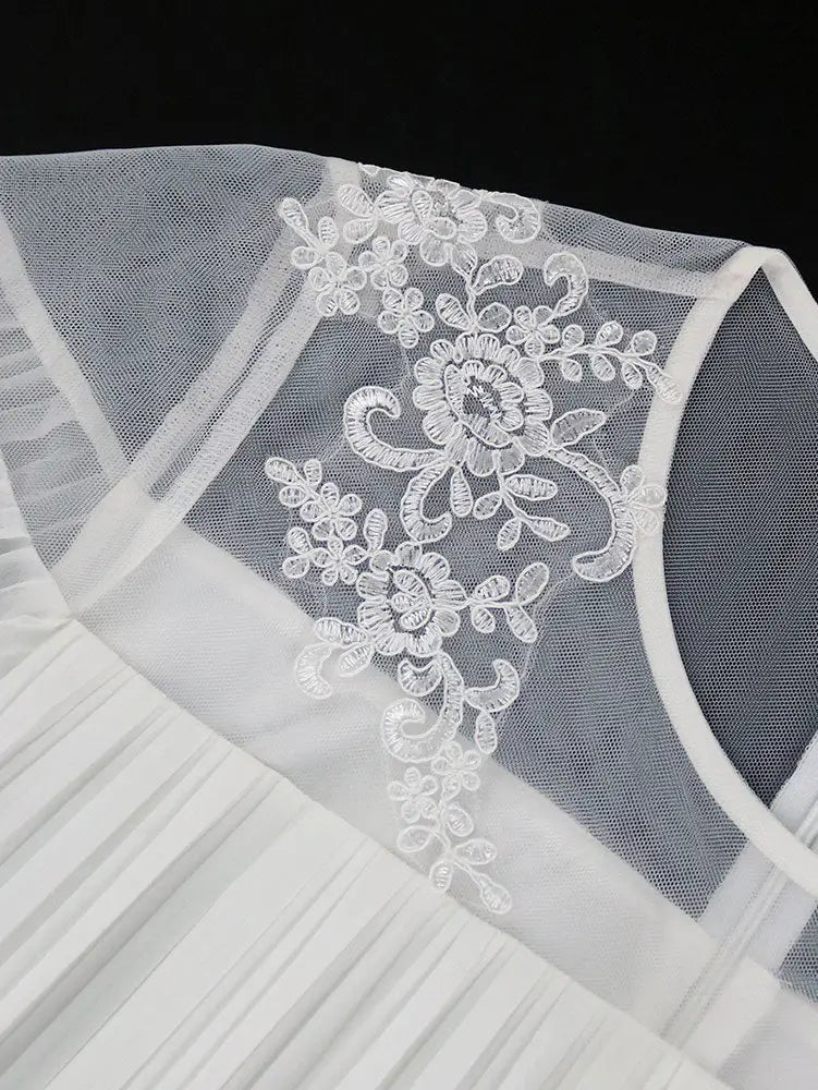 AOMEIDRESS Loose Pleated Chiffon Dress O Neck Lace Up Casual Clothing