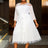 AOMEIDRESS Loose Pleated Chiffon Dress O Neck Lace Up Casual Clothing White / S
