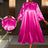 AOMEIDRESS Loose Shiny Satin A Line Dress Stand Collar Lace Up Bow Rose / L